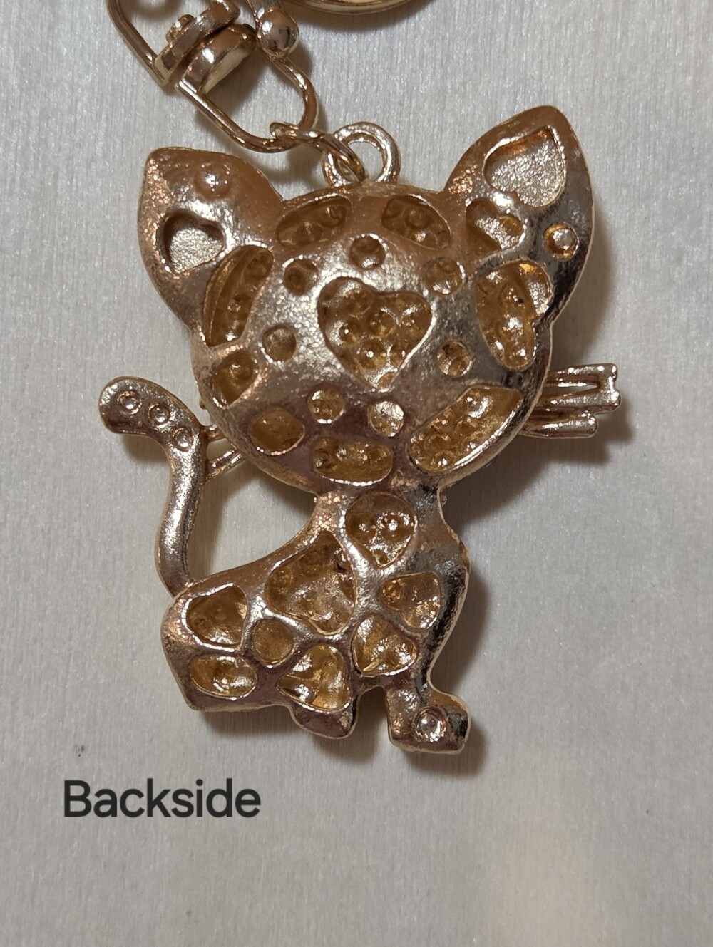 Crystal Encrusted Kitten Purse Charm Wristlet Lanyard Keychain Gold & Black - Picture 11 of 12